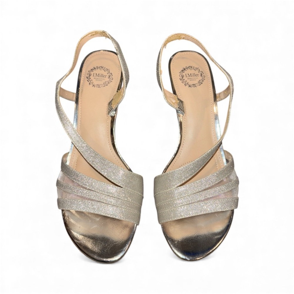 I Miller Women’s Nalda Silver Open Toe Glitter Heels - 8 Medium